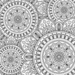 Doodle pattern with ethnic mandala ornament. Black and white illustration. Outline. Coloring page for coloring book.