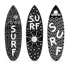 Wall Mural - surfboard set with symbol of surf on it illustration