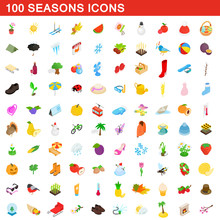 100 Seasons Icons Set, Isometric 3d Style