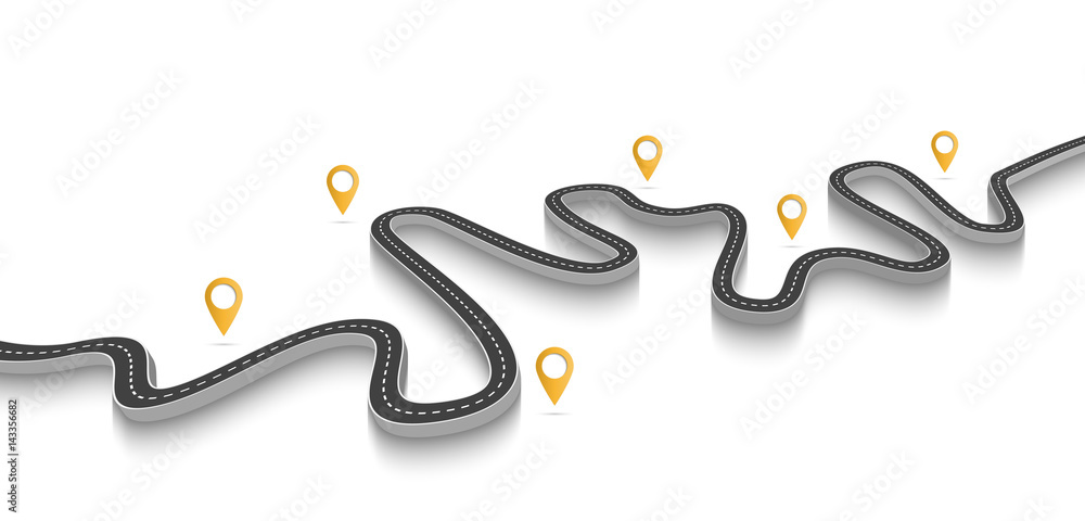 Winding Road on a White Isolated Background. Road way location ...