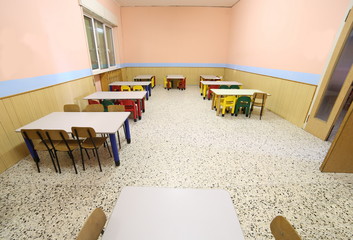 Wall Mural - refectory of a school for children with small chairs and tables