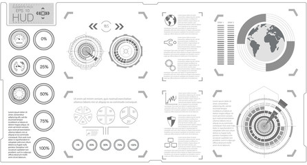 Wall Mural - HUD background outer space. Infographic elements.Digital data, business abstract background.   Infographic elements. Futuristic vector. White style.