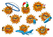 Happy Summer Sun Cartoon Mascot Set