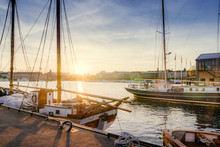 Sweden, Uppland, Stockholm, Djurgarden, Sailboats In Port