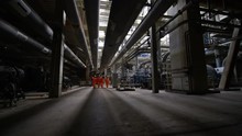  Team Of Engineers In Power Station, Wide Shot Of Workers & Interior Structure
