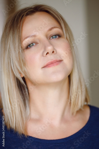 Closeup Portrait Of Beautiful Young Middle Age Caucasian Woman In