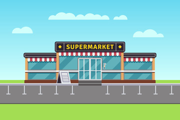 Poster - Supermarket building, shopping market, mall vector illustration