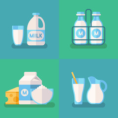 Wall Mural - Fresh organic milk vector concept background with dairy products