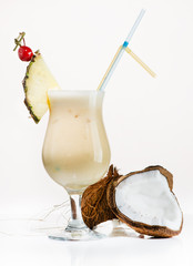 Poster - Exotic cocktails with ingredients on a light background