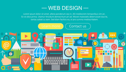 Aufkleber - Web design flat concept. Programming apps infographics template header design. Vector illustration.