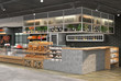3D visualization of the interior of the grocery store. Design in loft style.