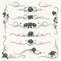 Canvas Print - flourish roses ornament vector illustration. ornamental rose flowers and vines decorative ornaments 