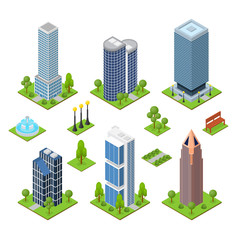 Wall Mural - Skyscraper Building Set Isometric View. Vector