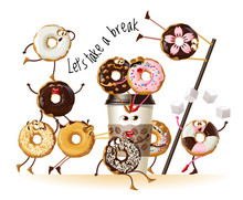  Illustration Design A Poster With Cartoon Characters Donuts
