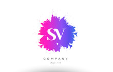 SV S V Purple Magenta Splash Alphabet Letter Logo Icon Design