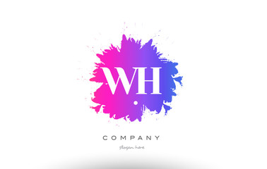 WH W H purple magenta splash alphabet letter logo icon design