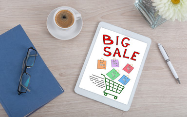 Big sale concept on a digital tablet