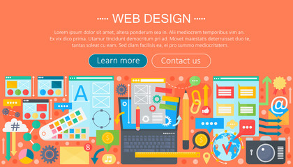 Aufkleber - Web design flat concept. Programming apps infographics template header design. Vector illustration.