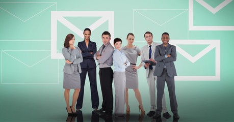 Wall Mural - Business team standing against message background