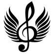 Black treble clef with wing. Vector illustration