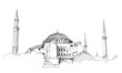 Hand drawn sketch of the world famous Blue mosque, Istanbul in vector illustration.
