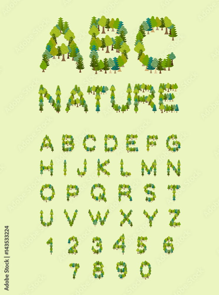 Nature alphabet. Tree font. Forest alphabet. Letter from Tree. Eco ...