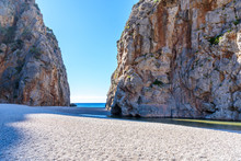 Torrent De Pareis - Canyon With Beautiful Beach On Mallorca, Spain