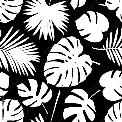 Naklejka dekoracyjna Seamless vector background with decorative leaves. Palm leaves.