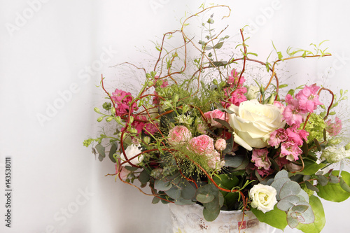 Fotografía Arrangement of various colors on a white background, space for text
