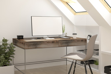Wall Mural - attic workplace white screen