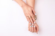 © margostock - Fashionable female manicure on white background.