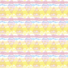 Colorful seamless pattern with ornate rhombuses and stripes