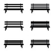 park benches set in black color illustration