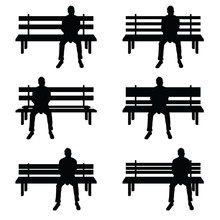 Man Silhouette Set Sitting On Park Benches Illustration