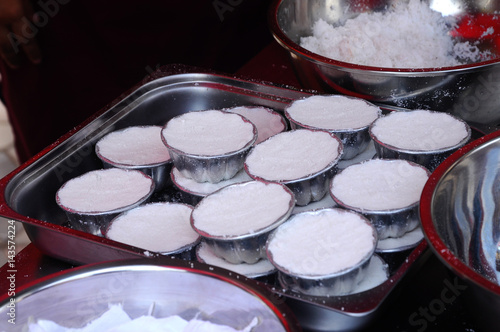Traditional Famous Malaysian Malay Dessert Call Putu Piring Street Food Sell By Hawkers Made From Steam Flour Brown Sugar And Shredded Coconut Stock Photo Adobe Stock