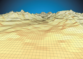 Retro styled futuristic landscape with mountains range