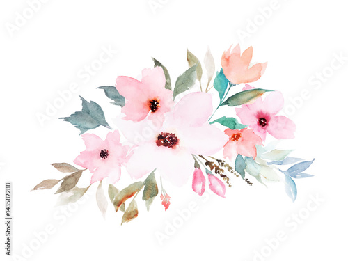 Watercolor floral template for wedding cards, invitations, Easter, birthday. ...