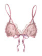 Watercolor illustration of women's underwear. Hand-drawn  pink lace bra with ribbon