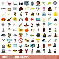 Sticker - 100 horror icons set, flat style