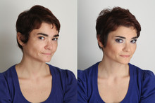 Middle Aged Woman Photographed  Twice, Before And After Make Up