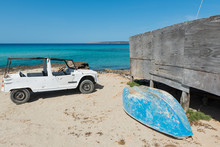 Vintage Car & Blue Boat, Formentera