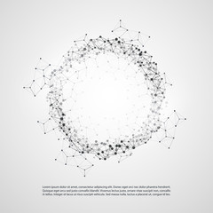 Abstract Cloud Computing and Global Network Connections Concept Design with Transparent Geometric Mesh, Wireframe Ring - Illustration in Editable Vector Format