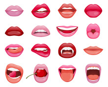Set Of Sixsteen Womans Lips