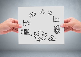 Wall Mural - hands holding card with business graphics drawings