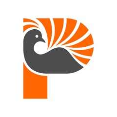 Canvas Print - peacock logo vector. letter p logo.