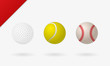 Set of golf, tennis and baseball ball. Realistic vector illustration.