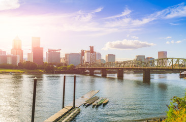 Wall Mural - Portland city scape on the day with reflection on the water,Oregon,usa.  for editorial.