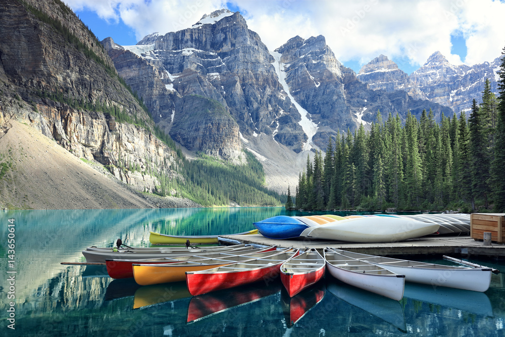 Moraine lake in the Rocky Mountains, Alberta, Canada - obrazy, fototapety, plakaty 