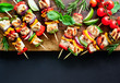 Meat and vegetables party skewers background