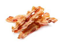 Tasty Bacon Slices, Isolated On White